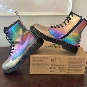 Rainbow Crinkle Dr. Martens air wave boots.